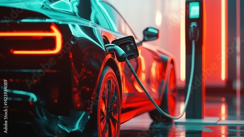 Electric vehicle charging at modern station highlighting sustainable transport