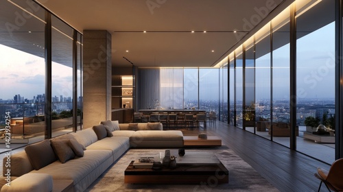 Wallpaper Mural Luxury Penthouse Apartment with Panoramic City Views at Dusk Torontodigital.ca