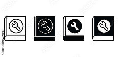 Manual Book Icons With Wrench Symbol Black And White Color Vector Design