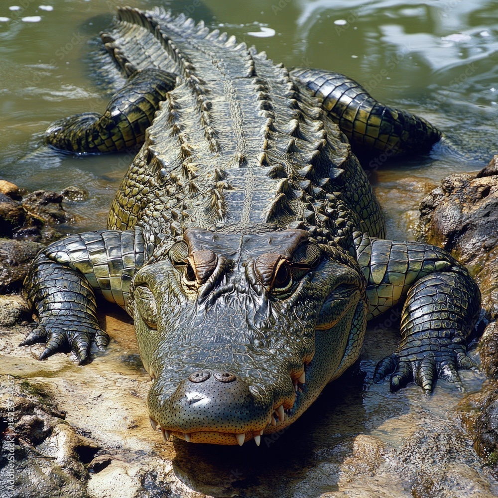 Obraz premium Large crocodile resting in water