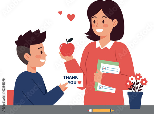 Teacher Receiving Apple Gift from Student Appreciation and Gratitude Illustration 
