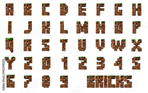 Bricks video game alphabet 3D