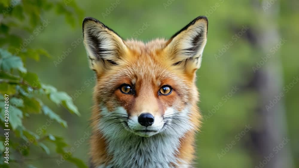Close-up of a red fox looking alert Close-up of a red fox looking alert