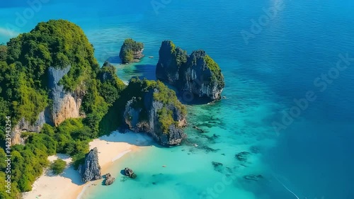 Aerial View of Railay and Phra Nang Cave Beaches in Krabi’s Tropical Paradise, Thailand
