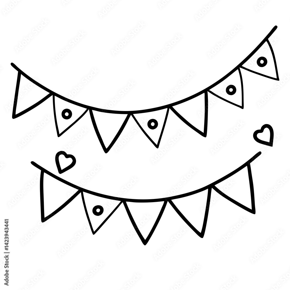 Elegant Heart Garland Line Drawing Elegant Heart Garland Line Drawing