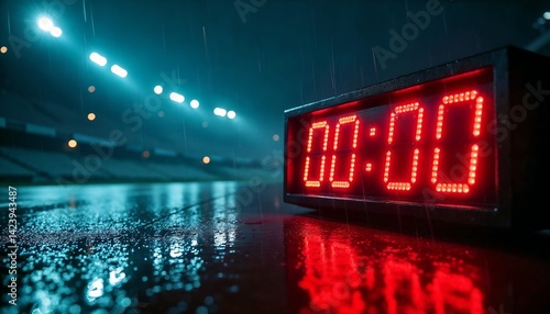 Digital clock displaying 00:00 midnight candid photography representing suspense or anticipation against dark blurred background