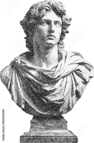 Roman Marble Bust Statue in Halftone Engraving Style