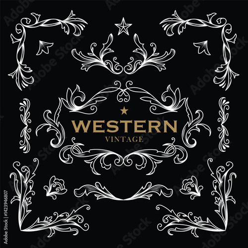 Western elements frame label vector banners vintage illustration