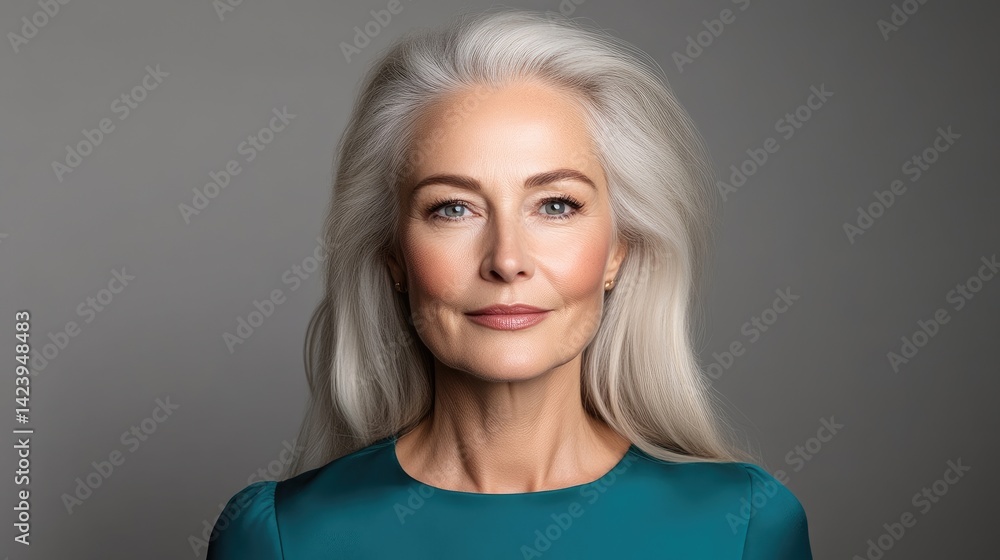 Fototapeta premium Mature woman with elegant gray hair and flawless makeup