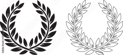 Laurel wreath icon. Black silhouette of a laurel wreath isolated on white background