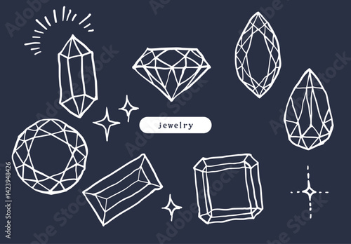 白線の手描き宝石セット