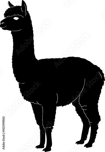 Standing Alpaca Silhouette – Fluffy Farm Animal Outline