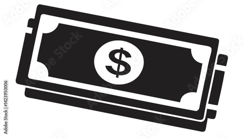 Paper Dollar vector icon black vector silhouette isolated on transparent background