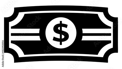 Paper Dollar vector icon black vector silhouette isolated on transparent background