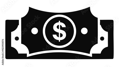 Dollar banknote icon black vector silhouette isolated on transparent background