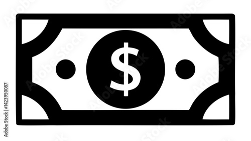 Dollar banknote icon black vector silhouette isolated on transparent background