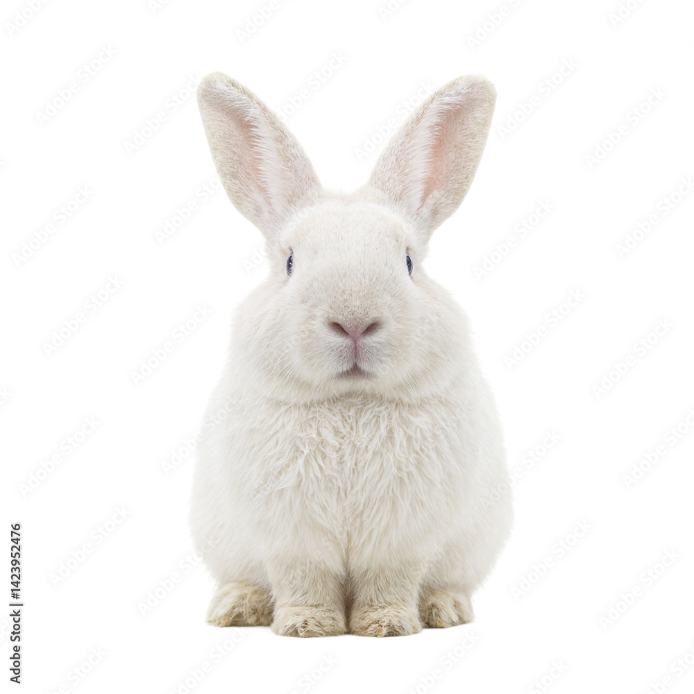 Obraz premium Isolated fluffy white bunny headshot with oversized cheeks exuding cuteness and charm