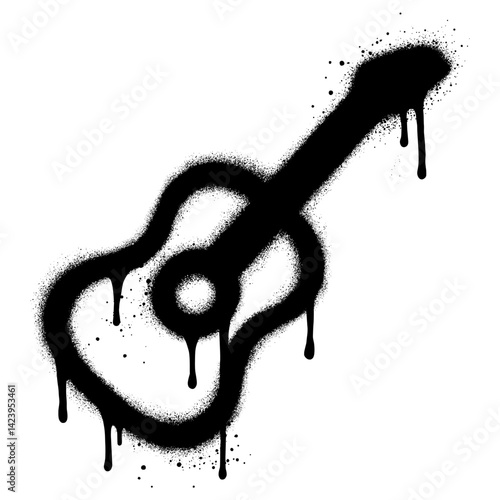 Spray graffiti guitar symbol isolated on White background.