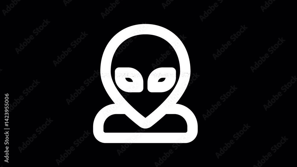 Icon user alien is distorted. Glitch. Noise, chromatic aberration, geometric distortion. Transparent background, looped. In-Out looped. Alpha BW at the end Icon user alien is distorted. Glitch. Noise, chromatic aberration, geometric distortion. Transparent background, looped. In-Out looped. Alpha BW at the end