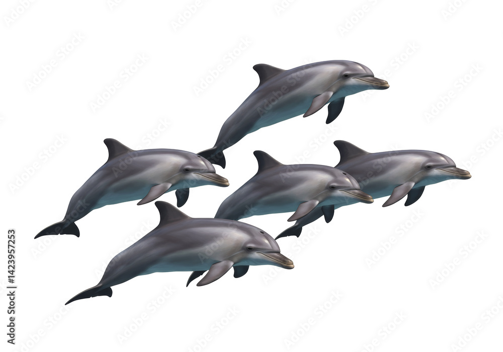 Fototapeta premium Group Of Dolphins Swimming Gracefully In Water