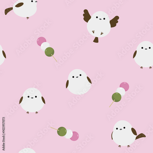 シマエナガと三色団子のシームレスパターン