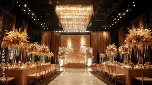 Opulent Gold Wedding Reception in Grand Ballroom