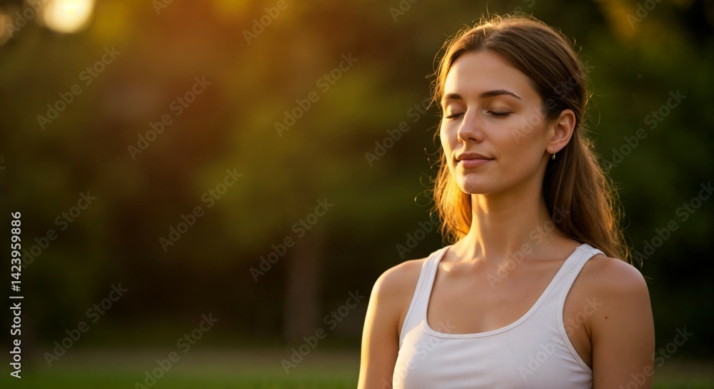 Young woman meditating peacefully in a serene natural setting Young woman meditating peacefully in a serene natural setting