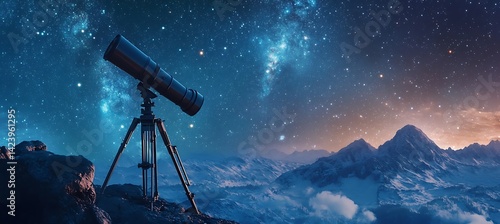 Telescope on a mountain under stars 
