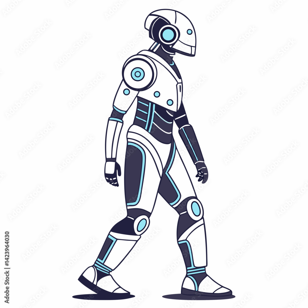 Walking Futuristic Robot Illustration Isolated On White Background For Digital Design Walking Futuristic Robot Illustration Isolated On White Background For Digital Design