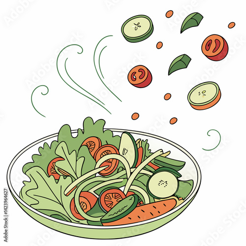 Fresh Salad With Leafy Greens Tomatoes And Cucumbers Isolated On White