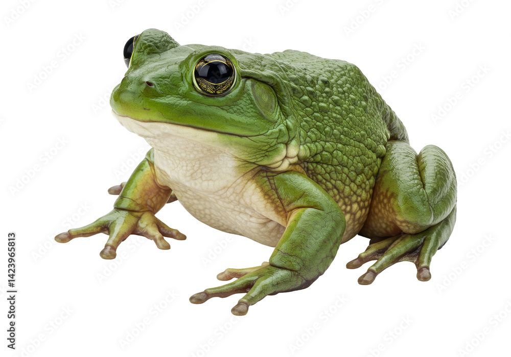 Realistic Close-Up of a Green Frog Portraying Natural Habitat Characteristics Realistic Close-Up of a Green Frog Portraying Natural Habitat Characteristics