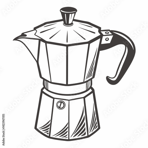 Outlined Moka Pot Illustration,Italian Espresso Maker Graphic,Coffee Brewing Tool