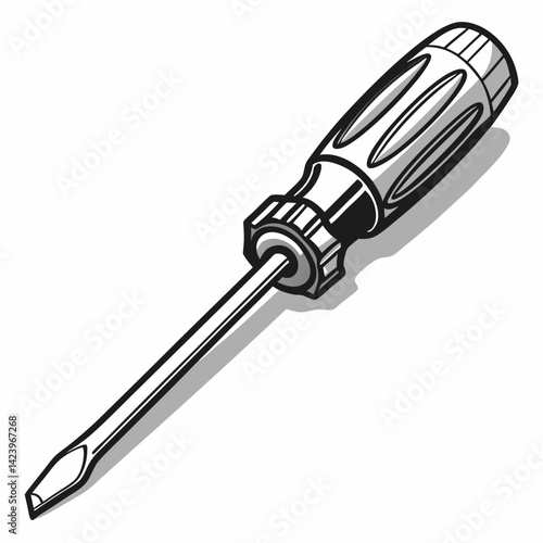 Illustration Of A Flathead Screwdriver Isolated On White Background With Shadow