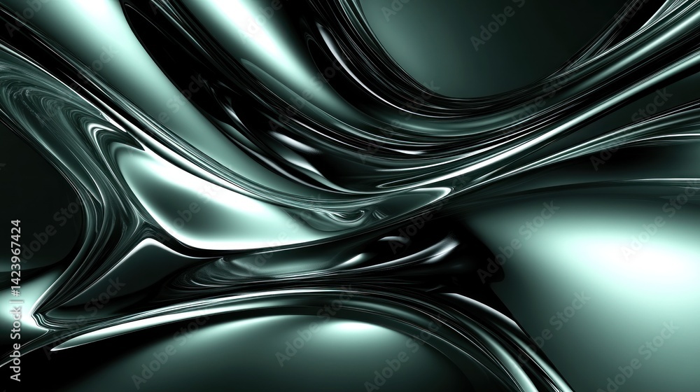 Obraz premium Abstract metallic shapes in flowing teal and black.