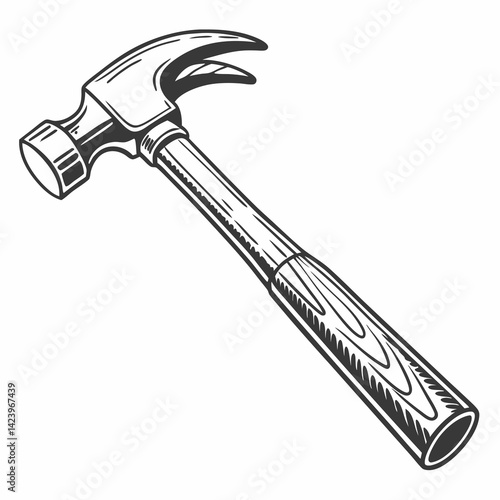 Detailed Black And White Vintage Hammer Illustration For Construction Projects