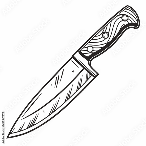 Detailed Sketch Of Chefs Knife With Wooden Handle Illustration