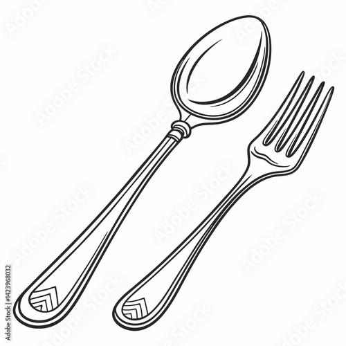 Isolated Spoon And Fork Outline Illustration Tableware Culinary Utensil Design