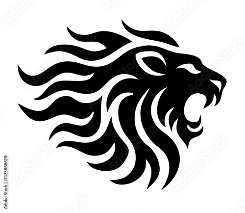 Wallpaper Mural Roaring lion line vector logo, black on white, flame mane, wild cat outline, fierce beast icon, king of jungle, dynamic stroke design, majestic predator, minimal graphic emblem. Torontodigital.ca
