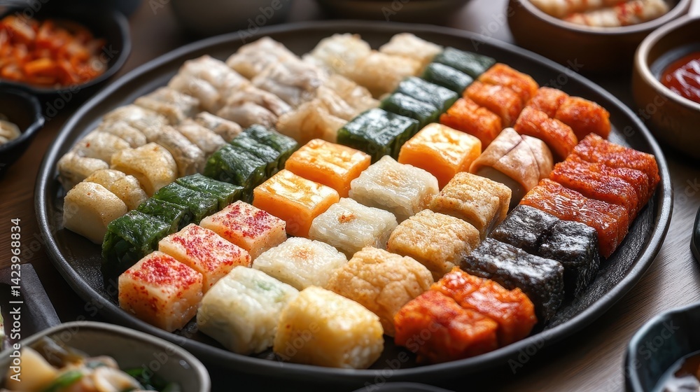 A Colorful Array of Various Prepared Food Pieces on a Platter A Colorful Array of Various Prepared Food Pieces on a Platter