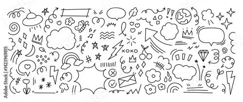 Cute hand drawn doodle vector set, love, Natural , star, cloud, weather, rainbow, flower, heart and creative design vector collection. 