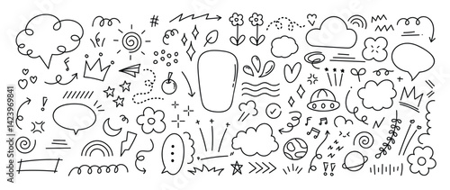 Cute hand drawn doodle vector set, love, Natural , star, cloud, weather, rainbow, flower, heart and creative design vector collection. 