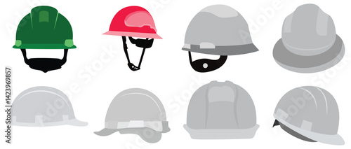 Safety Helmet Icon Set. Vector Illustrations of Construction Helmet.
