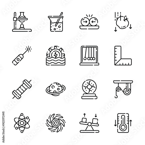 Check out handy pack of outline style physics and science icons