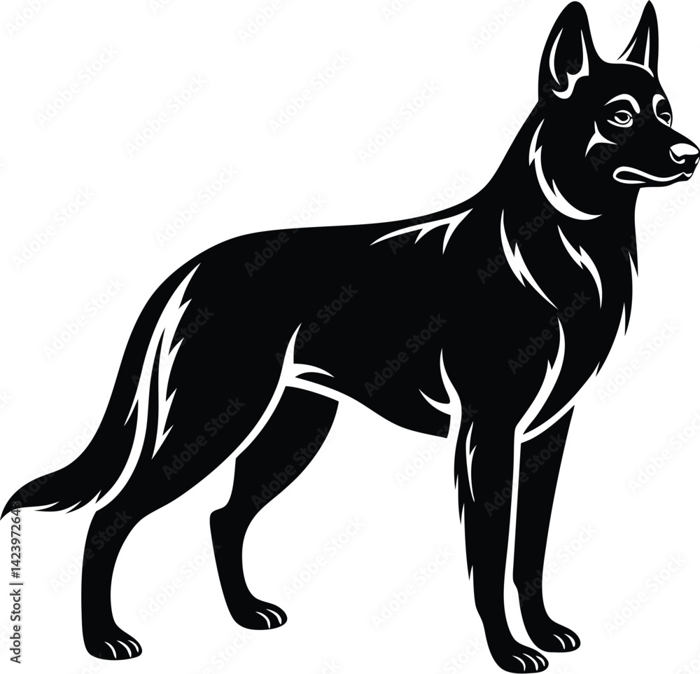 Fototapeta premium Dog silhouette, Dog silhouette icon, Pet dog outline, Canine side view graphic, Dog vector illustration, Animal silhouette design