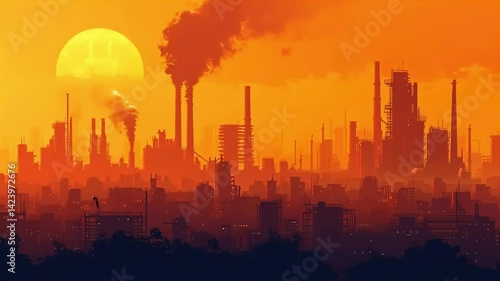 Sunset Industrial Cityscape Pollution.