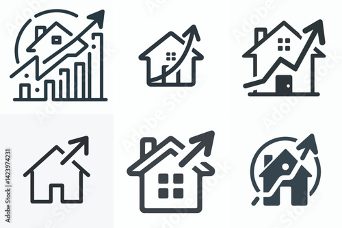 Real Estate Growth and Property Value Icons Set