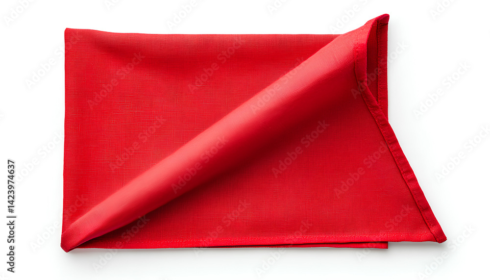 One bright red napkin isolated on white, top view One bright red napkin isolated on white, top view