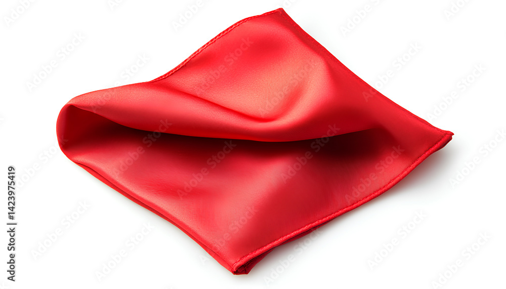One bright red napkin isolated on white, top view One bright red napkin isolated on white, top view