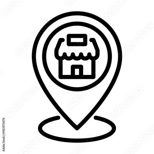shop location outline icon. store location black line illustration.