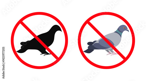 No pigeons allowed, pigeon control sign prohibiting pigeons in public places